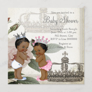 Invitation Fête de naissance de jumeaux Prince et Princesse e