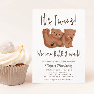 Invitation Fête de naissance de jumeaux thème ours
