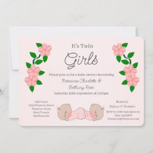 Invitation Fête de naissance de jumelles bébés filles