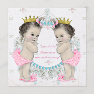 Invitation Fête de naissance de jumelles princesse adorable