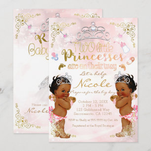 Invitation Fête de naissance de jumelles princesse rose ethni