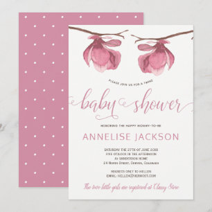 Invitation Fête de naissance de jumelles rose blanc floral