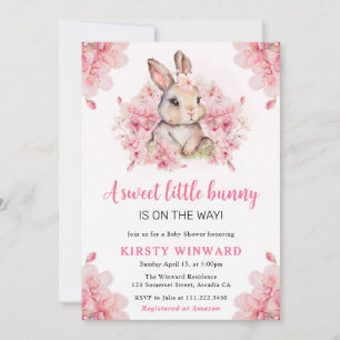 Invitation Fête de naissance de lapin à fleurs de cerisier aq