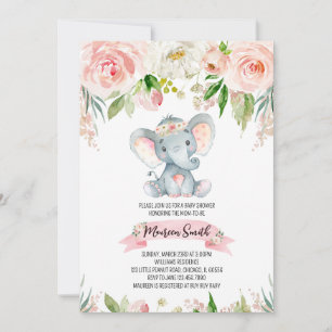 Invitation Fête de naissance de l'éléphant floral