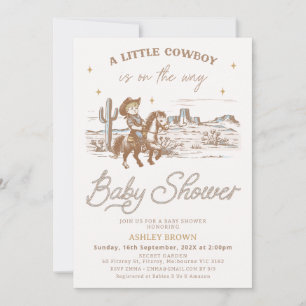 Invitation Fête de naissance de petit cowboy western Marron R