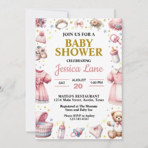 Invitation Fête de naissance de petite fille rose