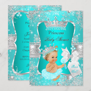 Invitation Fête de naissance de princesse bébé bleu sarcelle 
