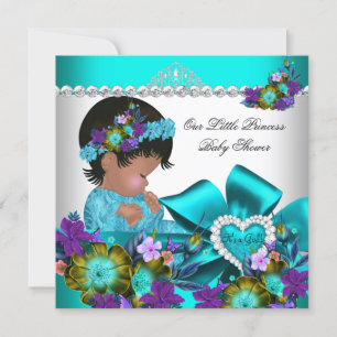Invitation Fête de naissance de princesse bébé fille Bleu sar