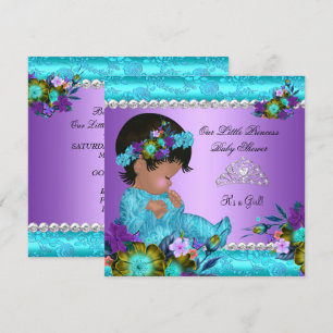 Invitation Fête de naissance de princesse bébé fille Bleu sar