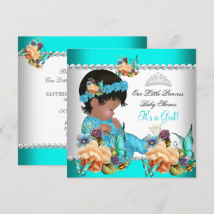 Invitation Fête de naissance de princesse bébé fille fleurs s