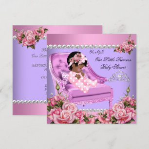 Invitation Fête de naissance de princesse bébé fille Roses ro