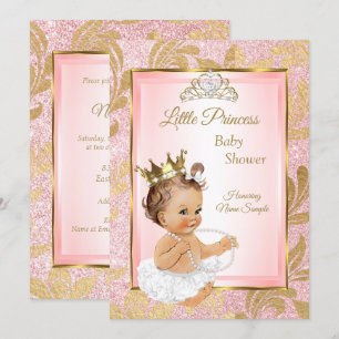 Invitation Fête de Naissance de Princesse Or Paillettes Roses