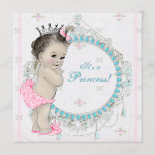 Invitation Fête de naissance de princesse vintage rose et ble
