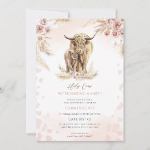 Invitation Fête de naissance de vache highland bohème florale
