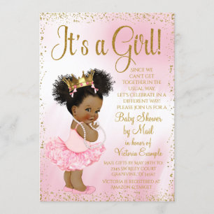 Invitation Fête de Naissance Drive By Rose Or Princesse Afro