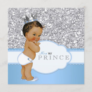 Invitation Fête de naissance du Prince Ethnique Bleu et Argen
