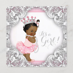Invitation Fête de naissance d'une fille ethnique au tutu ros