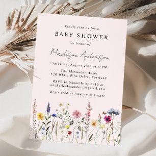 Invitation Fête de naissance Elegant Wildflower Meadow Rose t
