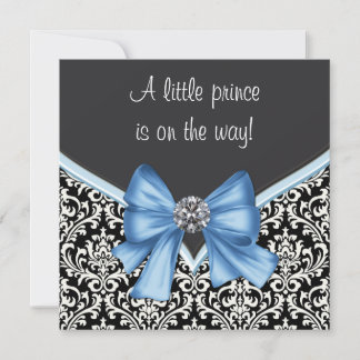 Invitation Fête de naissance élégante bleu et noir Prince ave