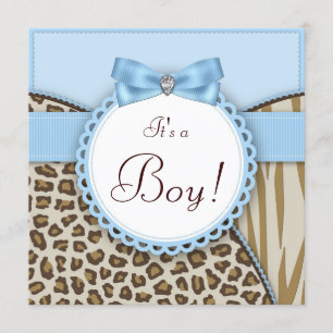 Invitation Fête de naissance élégante marron et bleue pour ga