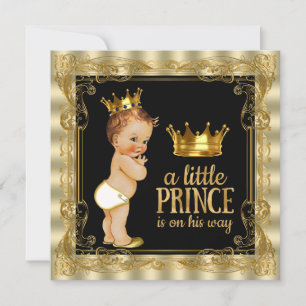 Invitation Fête de naissance élégante prince noir et or