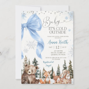 Invitation Fête de naissance en forêt hivernale RUBAN BLEU