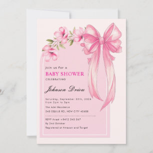 Invitation Fête de Naissance Fille au Ruban Rose