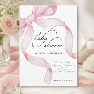 Invitation Fête de naissance fille au ruban rose élégant Coqu