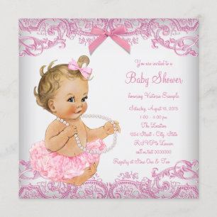Invitation Fête de naissance fille au tutu en dentelle rose