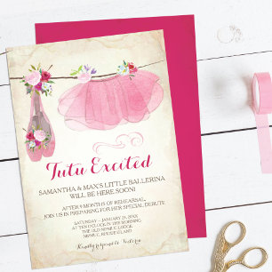 Invitation Fête de naissance fille ballerine rose vintage