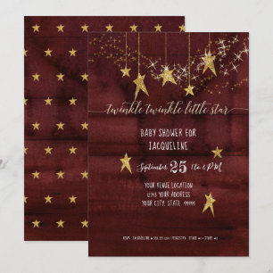 Invitation Fête de naissance Fille Burgundy Twinkle Little St