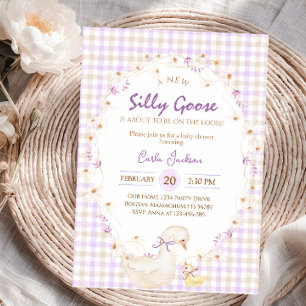 Invitation Fête de Naissance Fille Canard Gingham Oie Folle