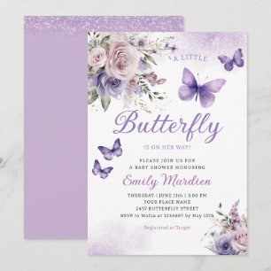 Invitation Fête de naissance fille papillon floral aquarelle