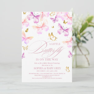 Invitation Fête de naissance fille papillon rose et or