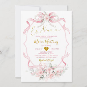 Invitation Fête de naissance Fille Pearl Rose Spanish Coquett