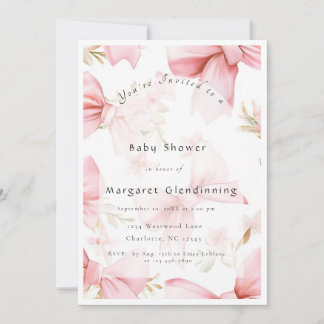 Invitation Fête de Naissance Fille Rose Moderne avec Ruban