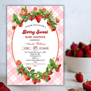 Invitation Fête de naissance Fille Rose Sucrée aux Fraises