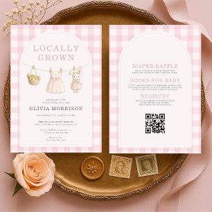 Invitation Fête de Naissance Fille Tout en Un Gingham Cultivé