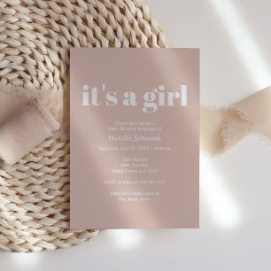 Invitation Fête de naissance fille Typography en grès rose