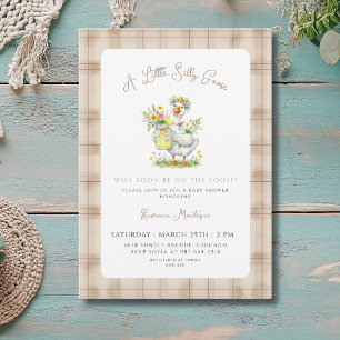 Invitation Fête de Naissance Fleur Brun Gingham Oie Ridicule