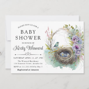 Invitation Fête de naissance Fleur de printemps à l'aquarelle
