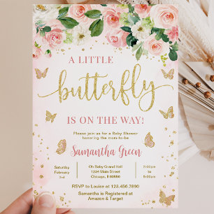 Invitation Fête de Naissance Fleur Papillon Fille