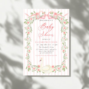 Invitation Fête de naissance Fleurs de roses à ruban rose cyg