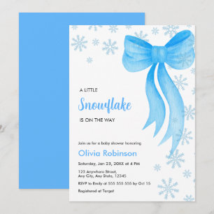 Invitation Fête de naissance flocon de neige petit arc bleu h
