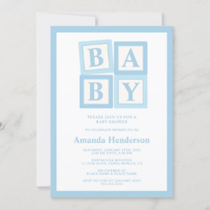 Invitation Fête de naissance garçon Blocs Bébé Bleu