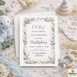 Invitation Fête de naissance garçon éléphant aquarelle – Safa
