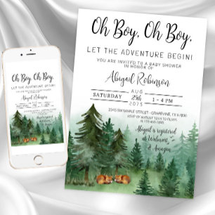 Invitation Fête de naissance garçon jumeaux renard bois Oh Ga