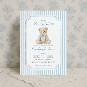 Invitation Fête de naissance garçon Ourson rayures bleues