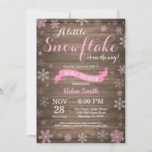 Invitation Fête de naissance hivernale rustique Flocon de nei