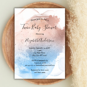 Invitation Fête de naissance jumeaux garçon fille éclaboussur